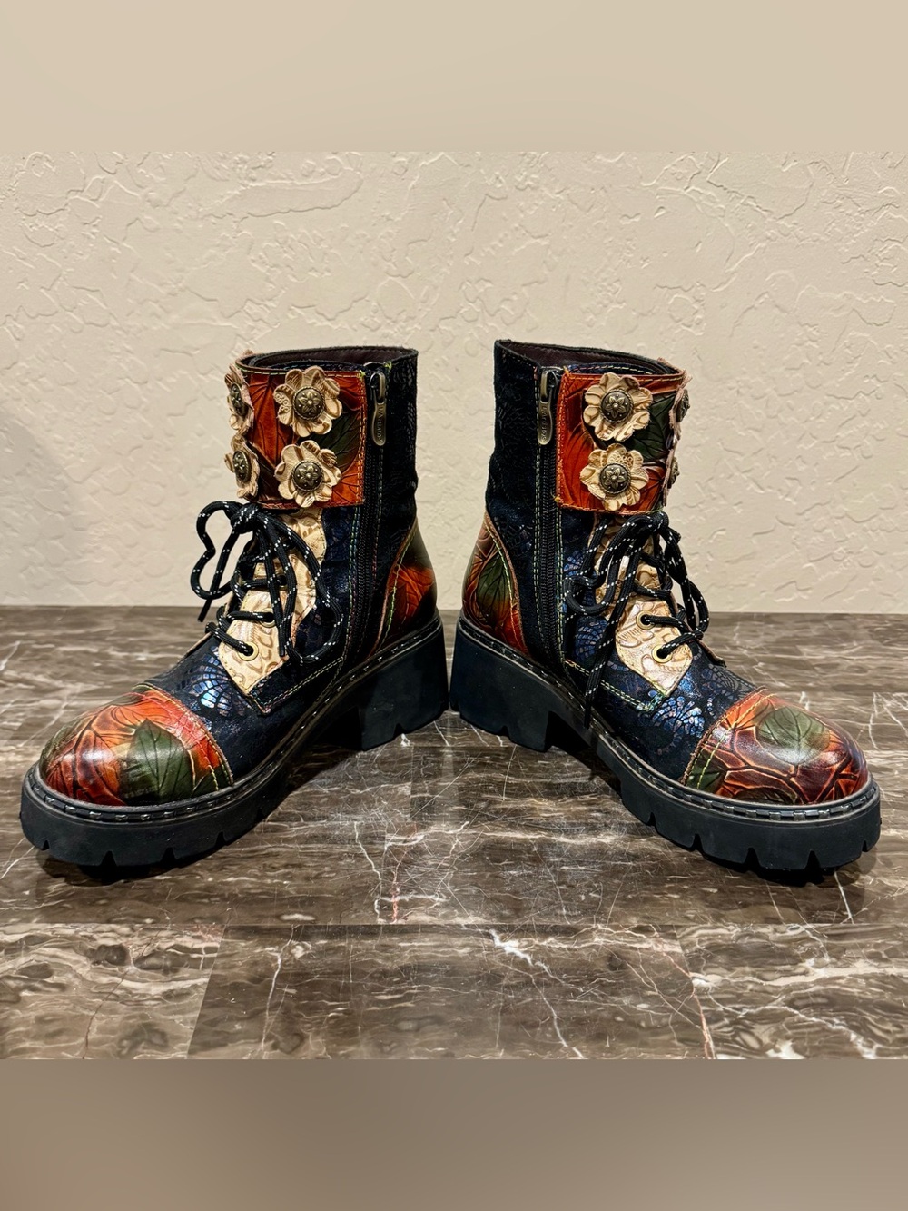 L’artiste by Spring Step Limitless Patchwork Leather Combat Boots - Picture 7 of 12
